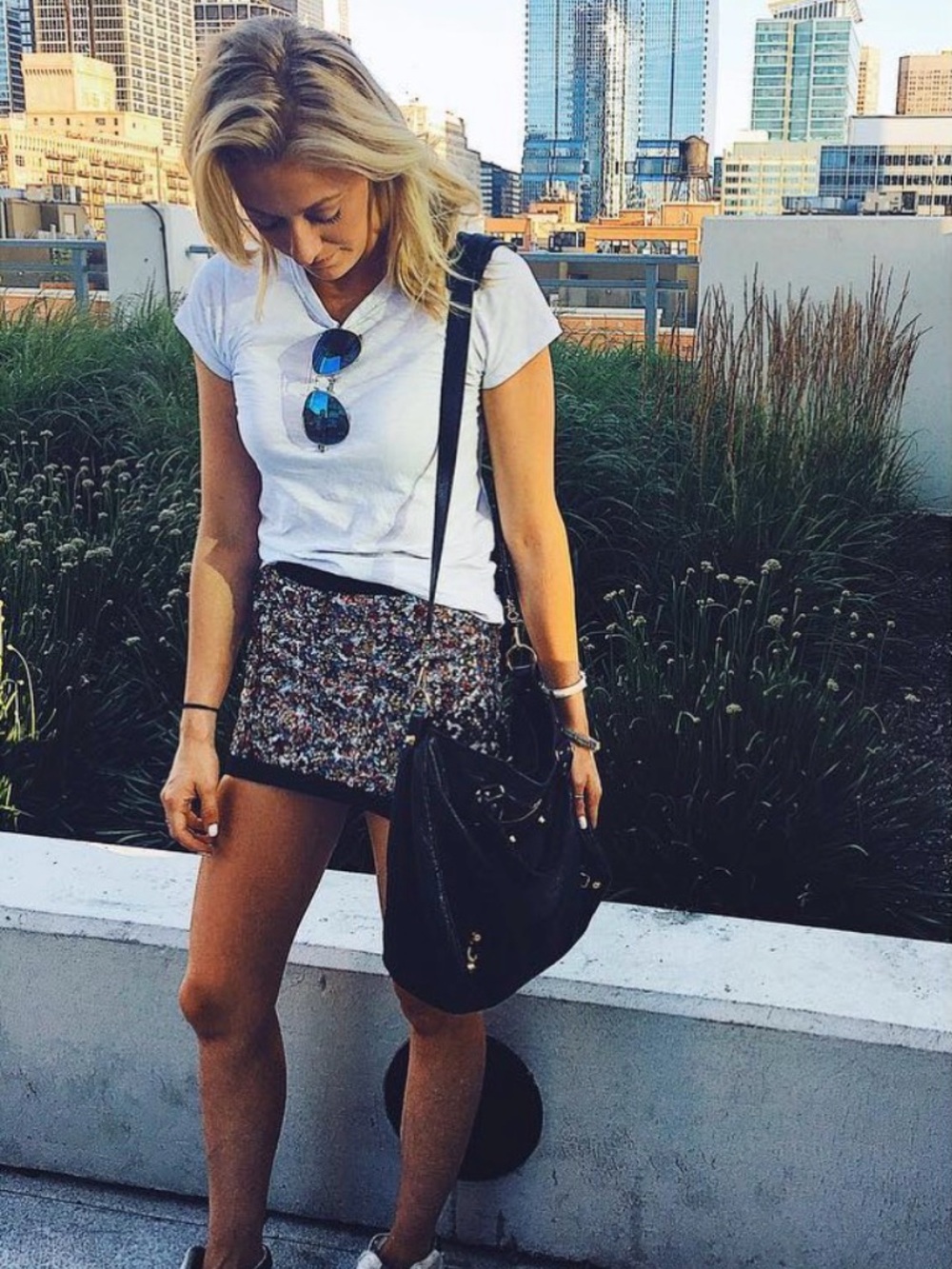 Sequin-Embellished Multicolor Mini Skirt with Black Trim